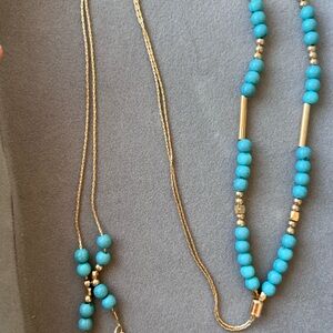 Chic Gold and Turquoise Beaded Necklace
